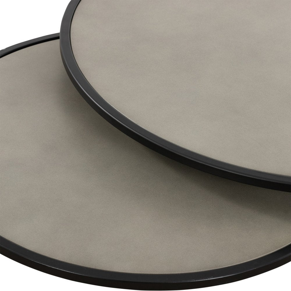 Set of Two 32" Gray And Black Concrete And Metal Round Nested Coffee Tables close-up detail