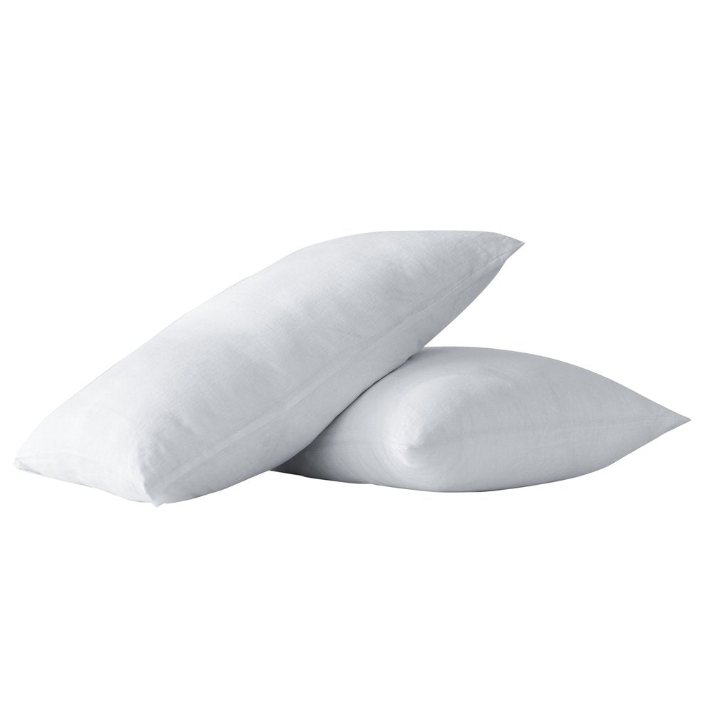 Set of Two White Linen Standard Pillowcases on a white background