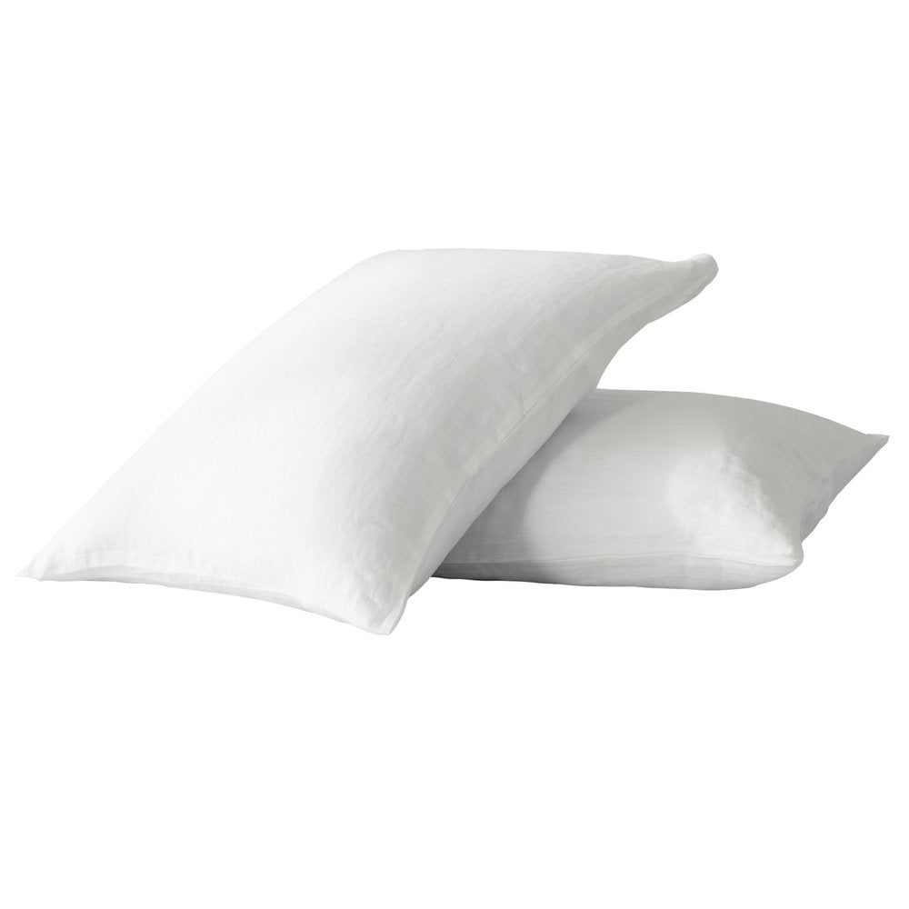 Set of Two White Linen Standard Pillowcases
