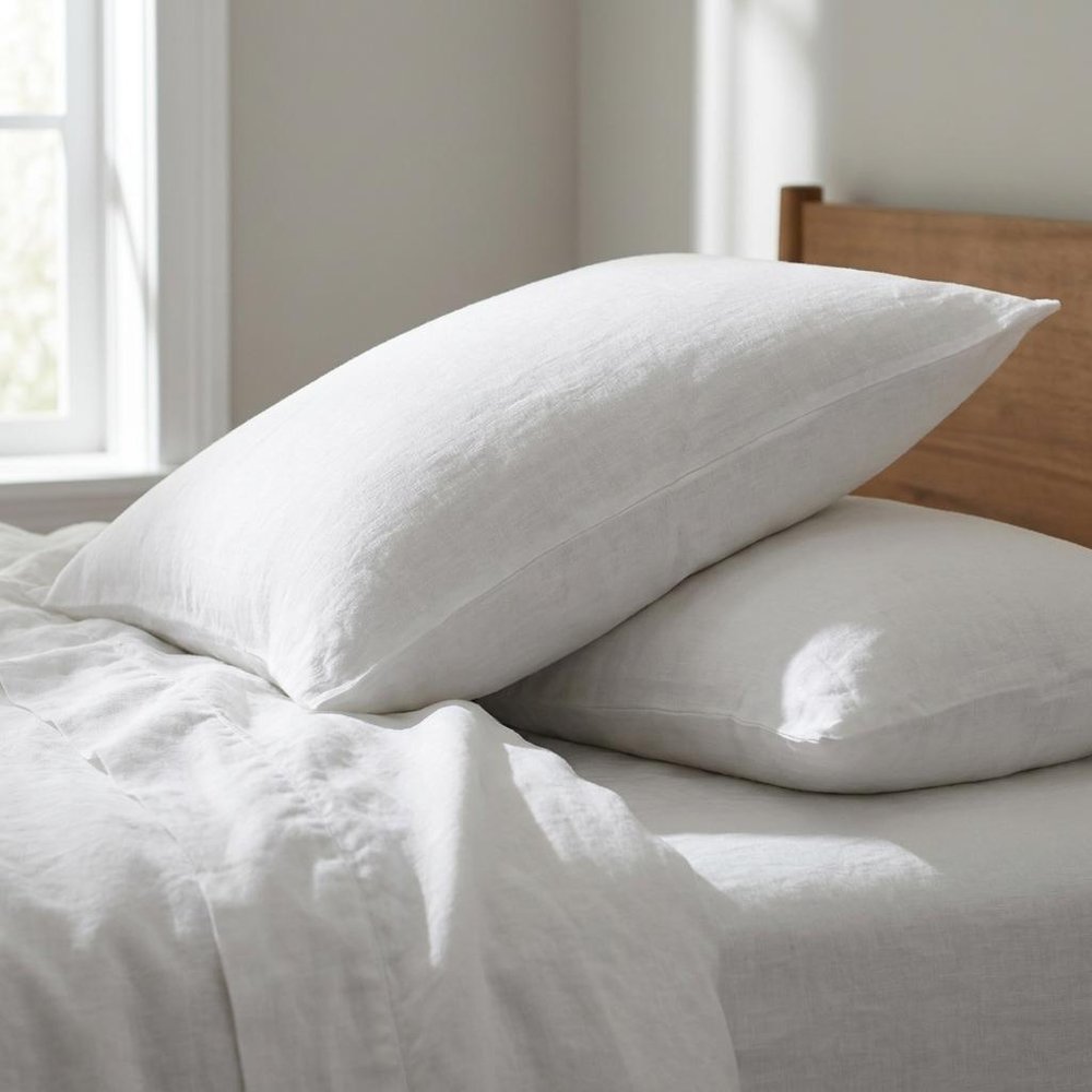Set of Two White Linen Standard Pillowcases