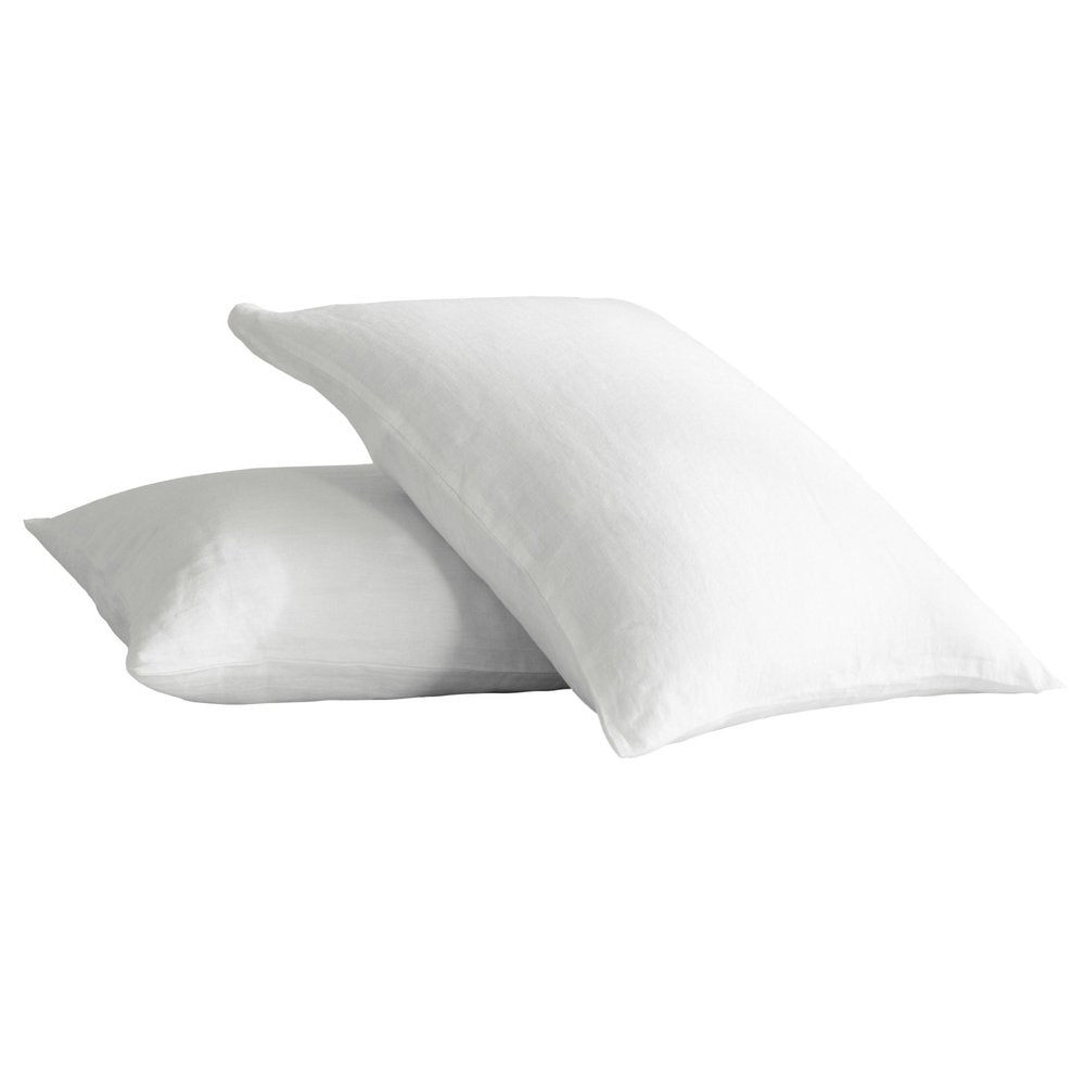 Set of Two White Linen Standard Pillowcases on a white background
