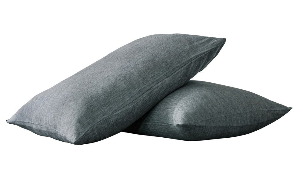Set of Two Slate Gray Linen Standard Pillowcases