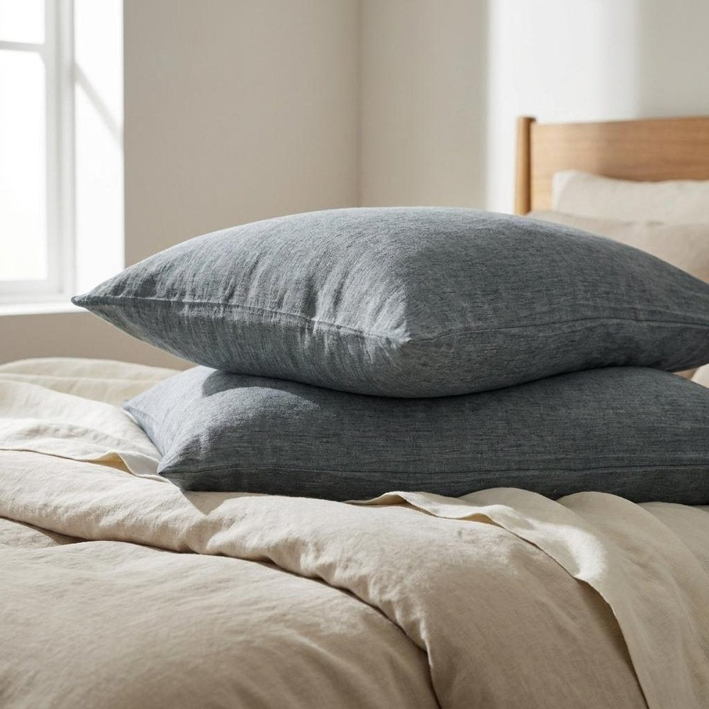 Set of Two Slate Gray Linen Standard Pillowcases