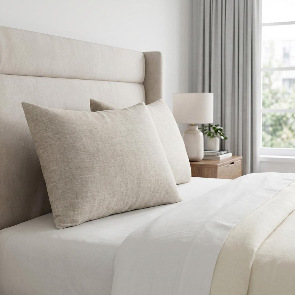 Set of Two Ivory Linen King Pillowcases