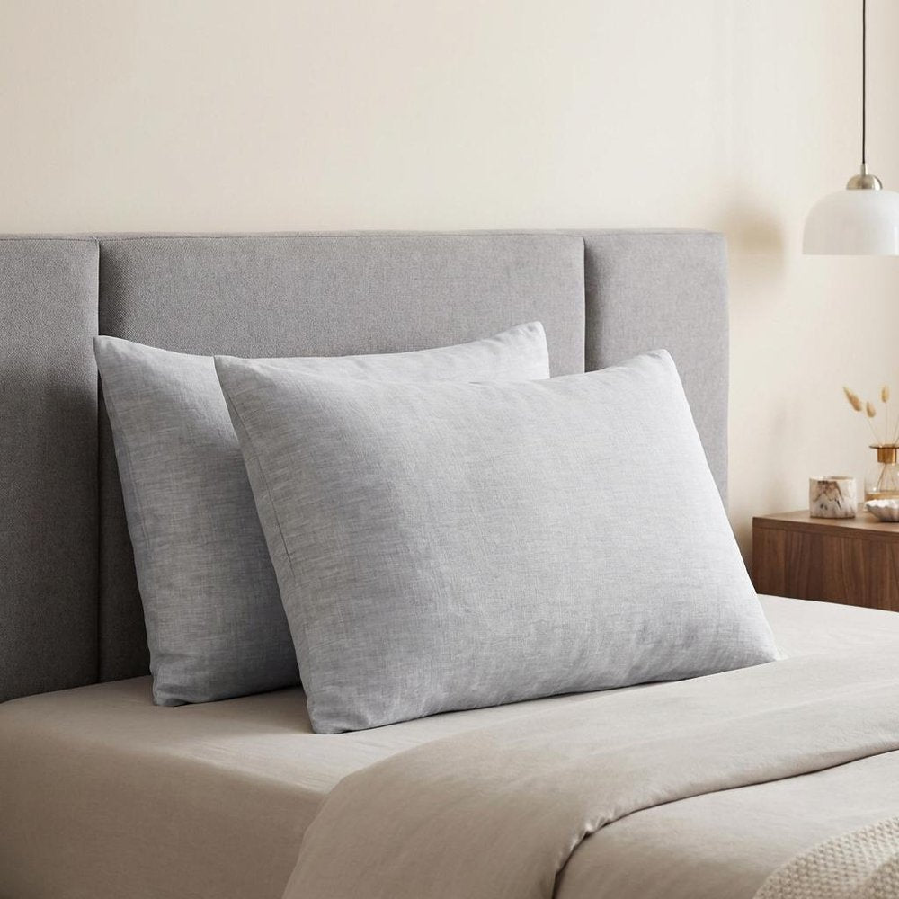 Set of Two Ivory Linen King Pillowcases in a home interior