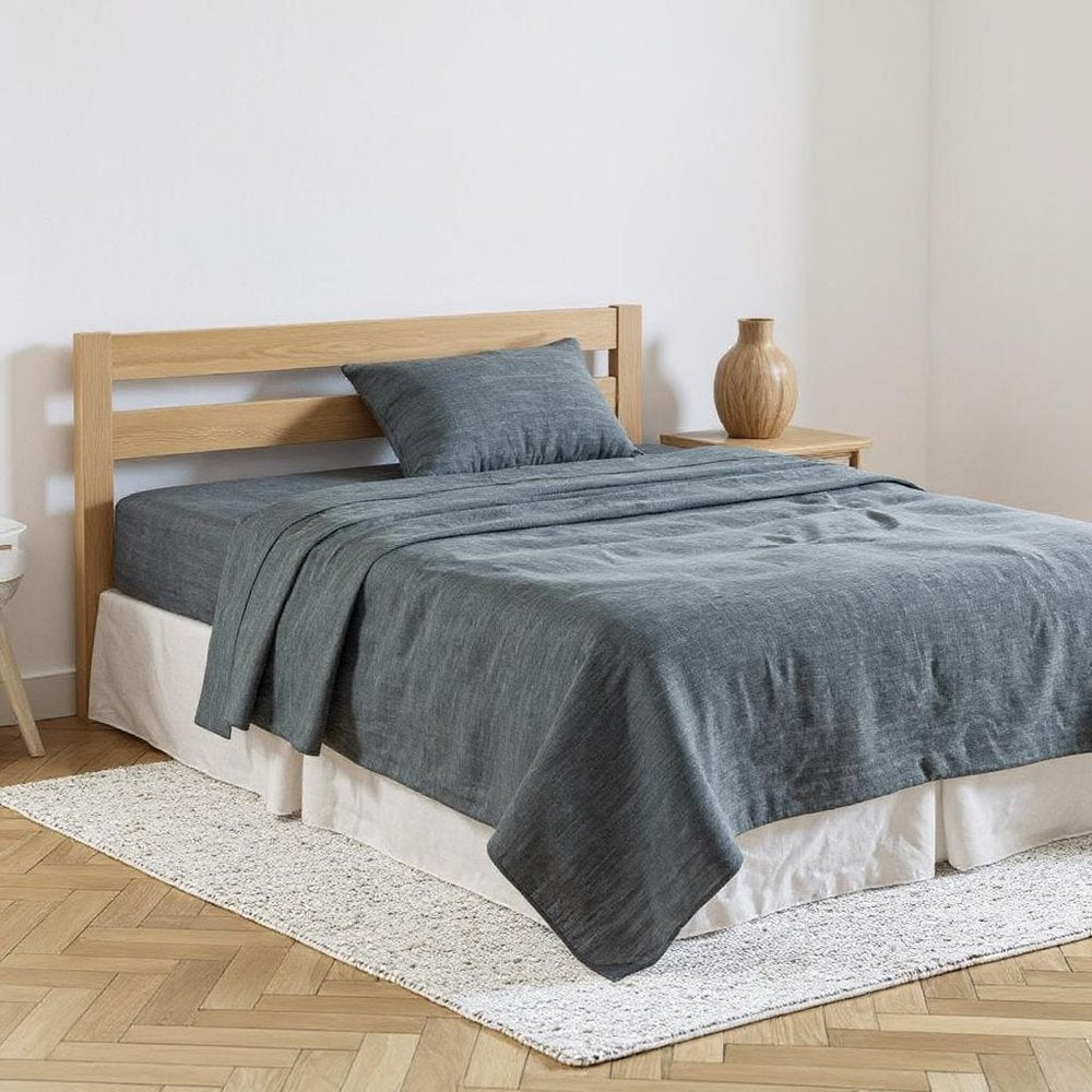 Slate Gray Linen Twin Flat Sheet in a home interior