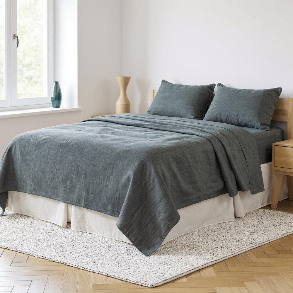 Slate Gray Linen Full Double Flat Sheet in a home interior
