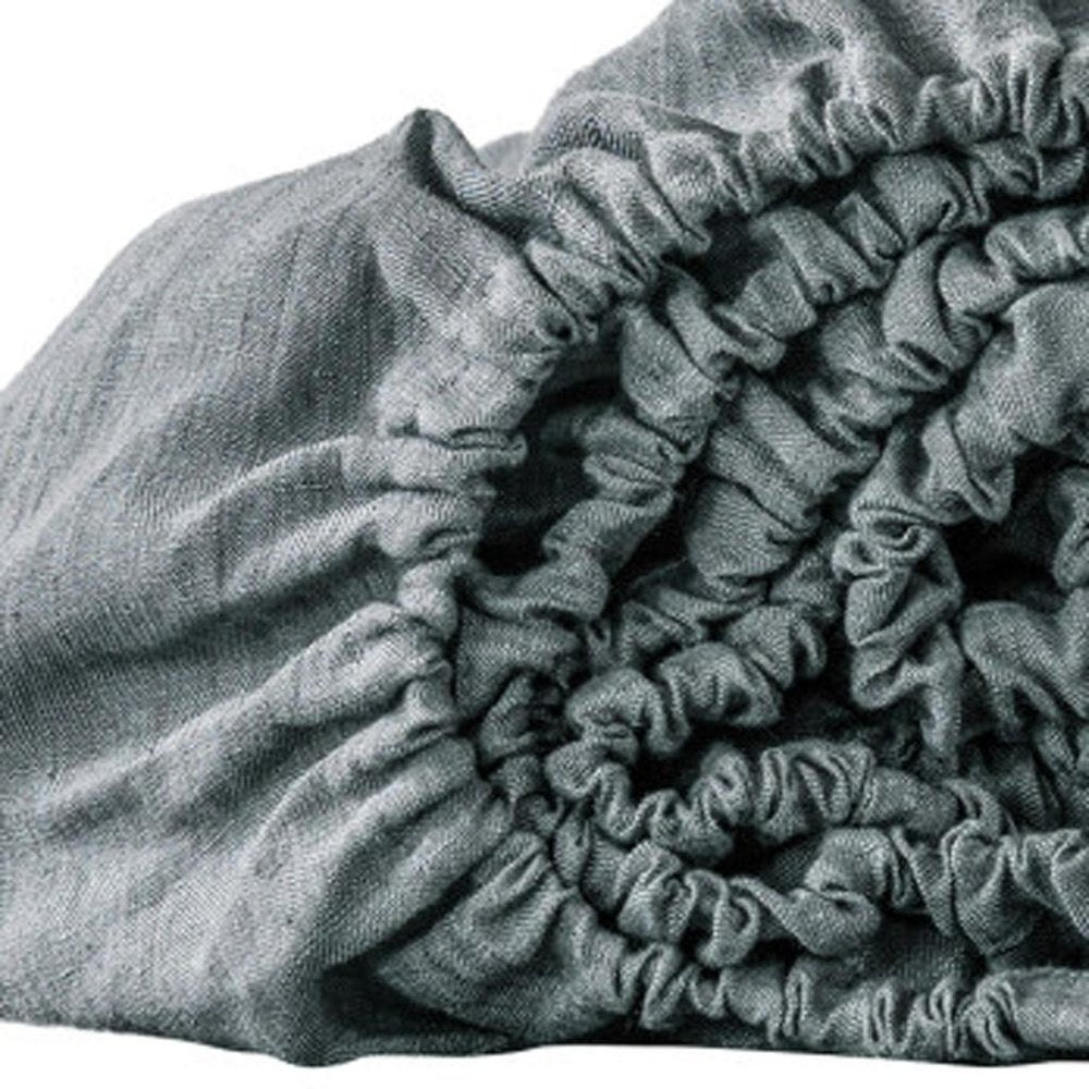 Slate Gray Linen Twin Fitted Sheet close-up detail
