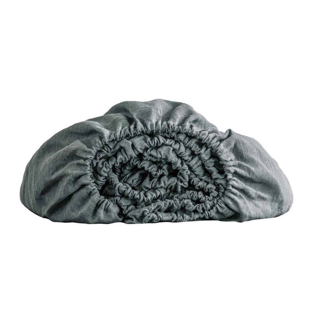Slate Gray Linen Twin Fitted Sheet on a white background