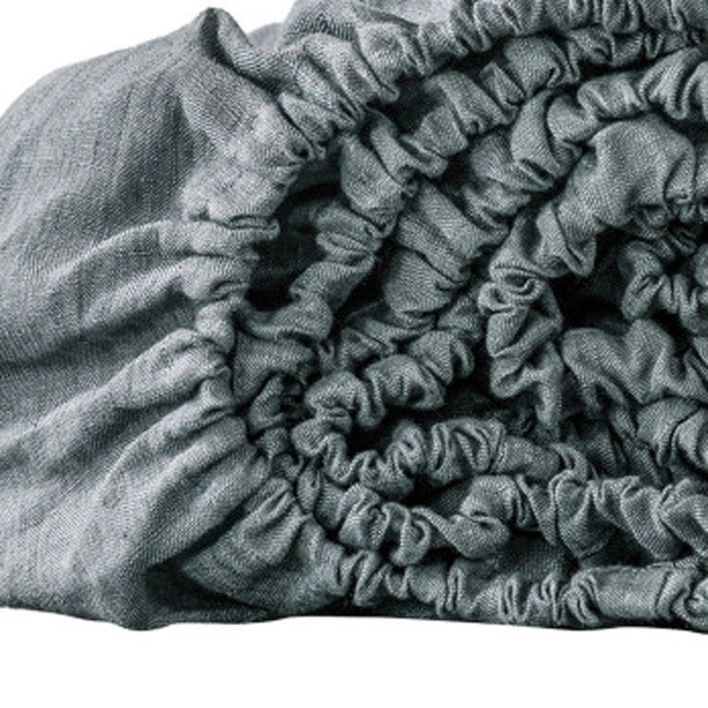 Slate Gray Linen Queen Fitted sheet close-up detail