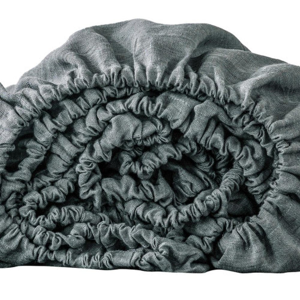 Slate Gray Linen Queen Fitted sheet on a white background