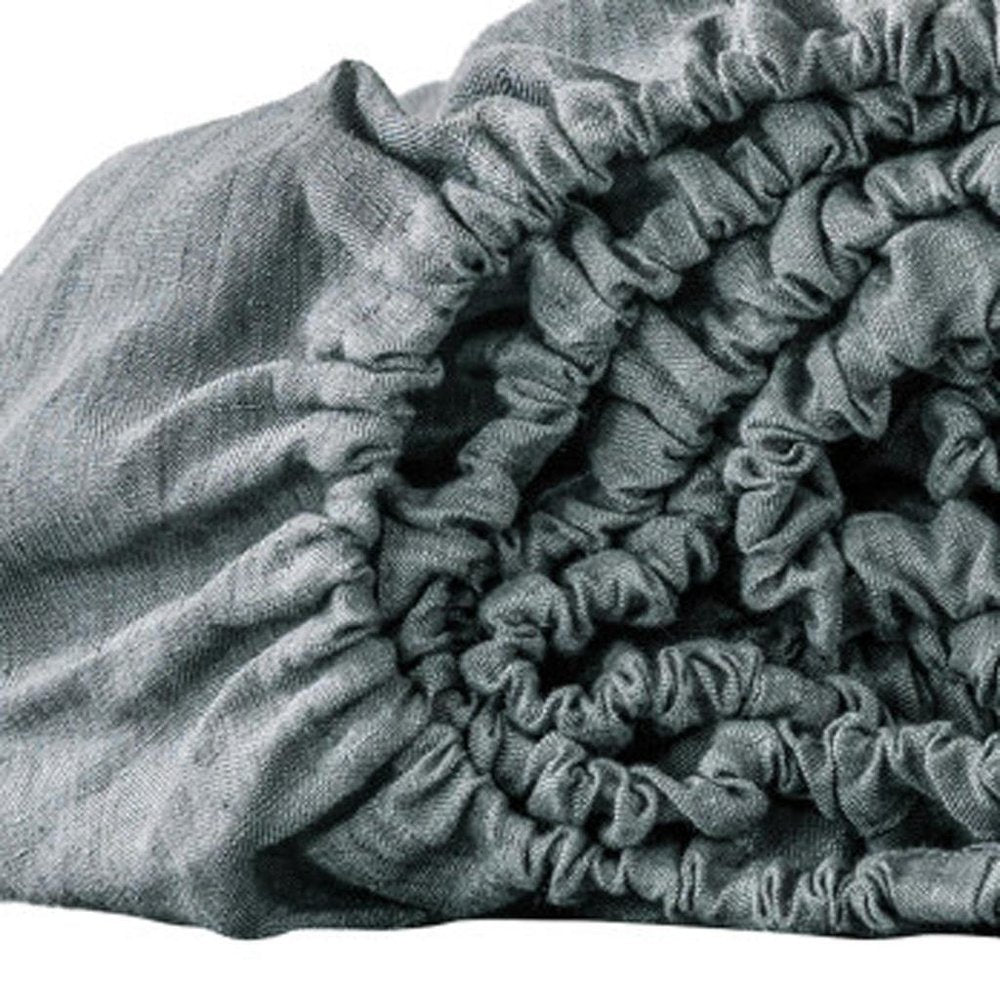 Slate Gray Linen California King Fitted Sheet close-up detail
