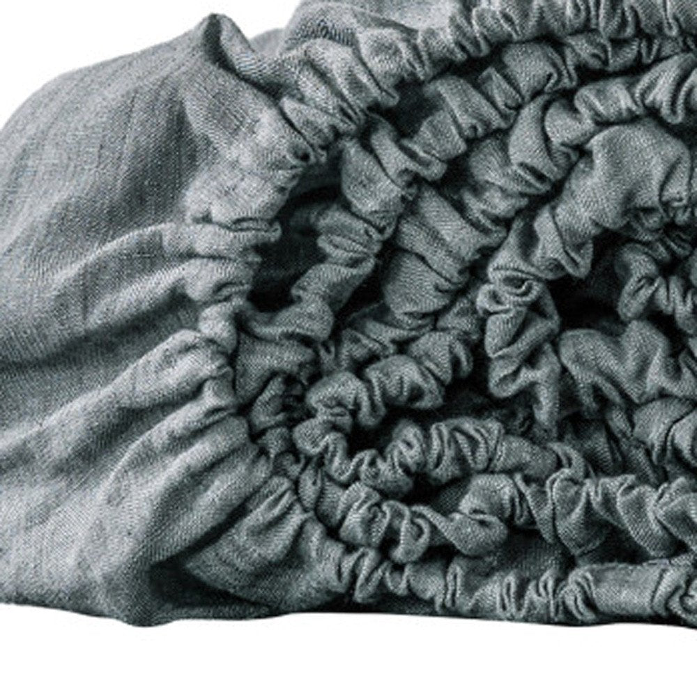Slate Gray Linen California King Fitted Sheet close-up detail
