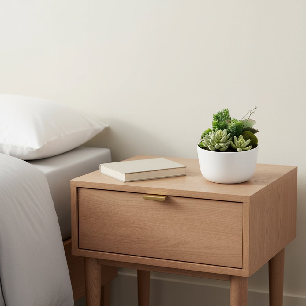 7" Green Artificial Succulent In A Round White Porcelain Planter in a home interior