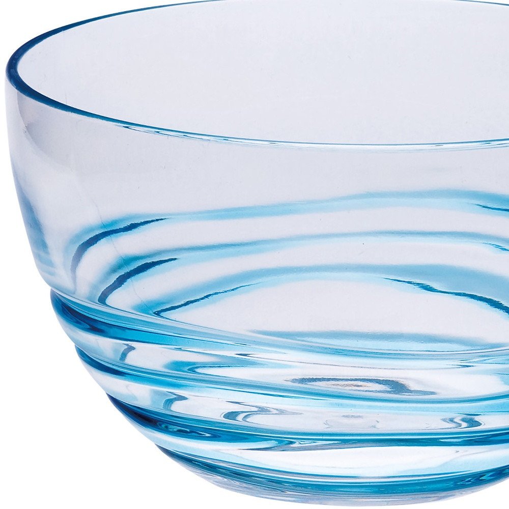 Clear and Blue Four Piece Swirl Acrylic Service For Four Bowl Set on a white background