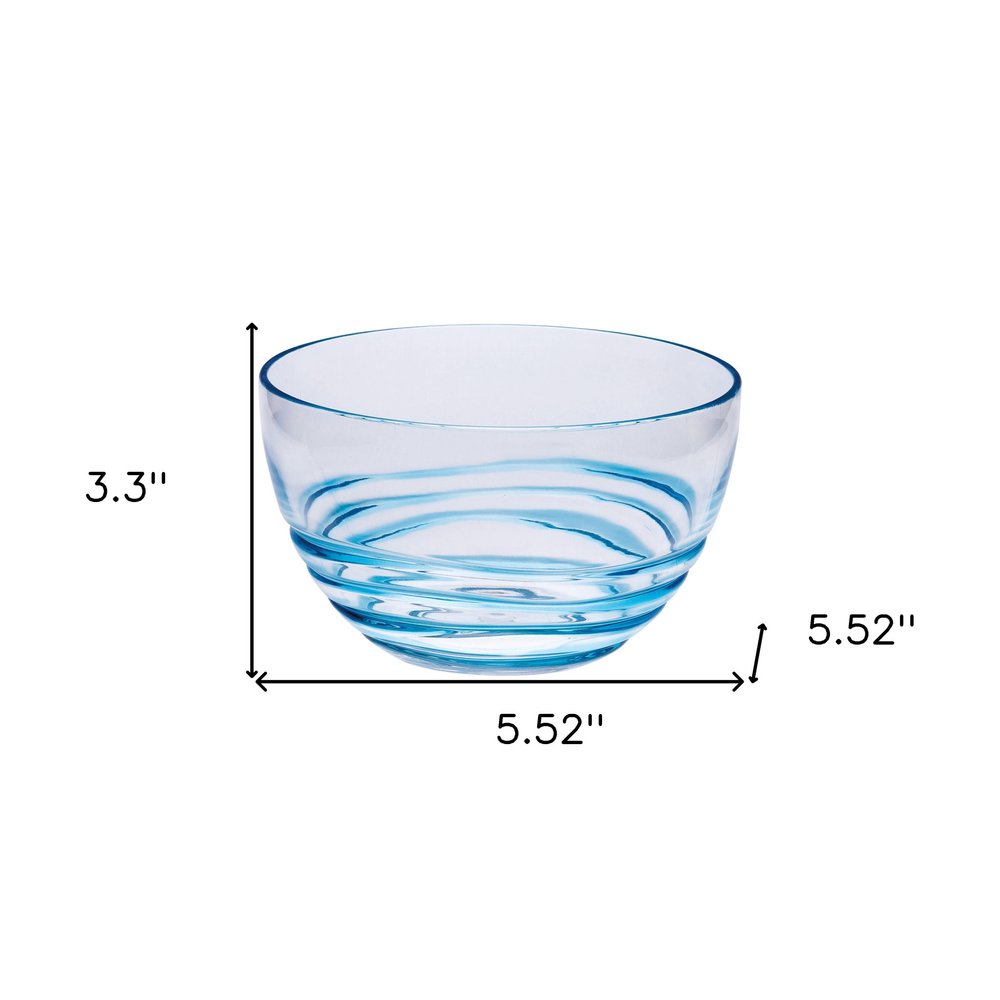Clear and Blue Four Piece Swirl Acrylic Service For Four Bowl Set on a white background