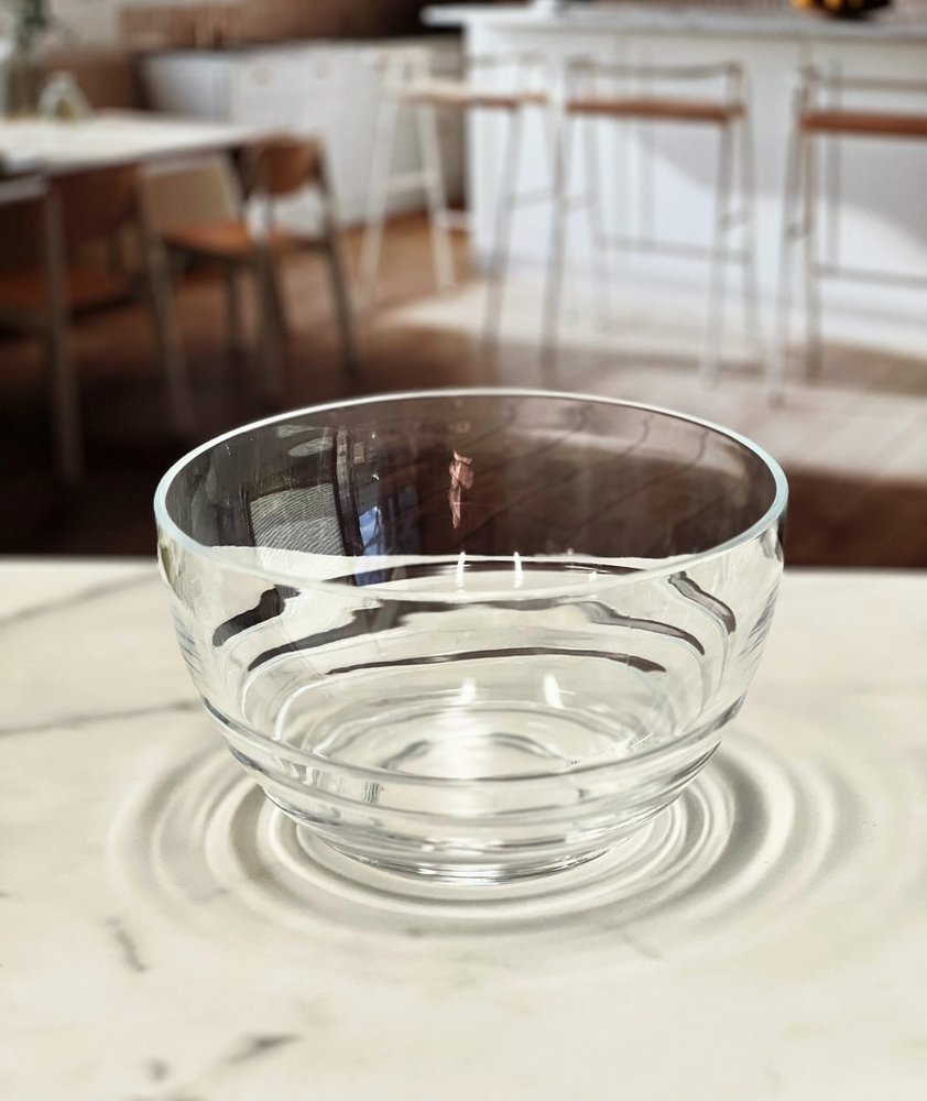 Clear Four Piece Round Swirl Acrylic Service For Four Bowl Set in a home interior