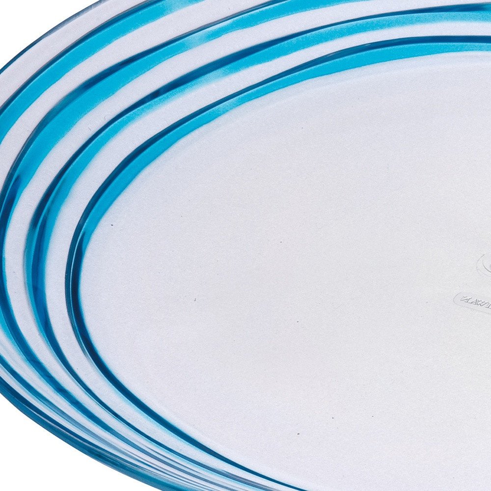 Clear and Blue Four Piece Swirl Acrylic Service For Four Dinner Plate Set close-up detail