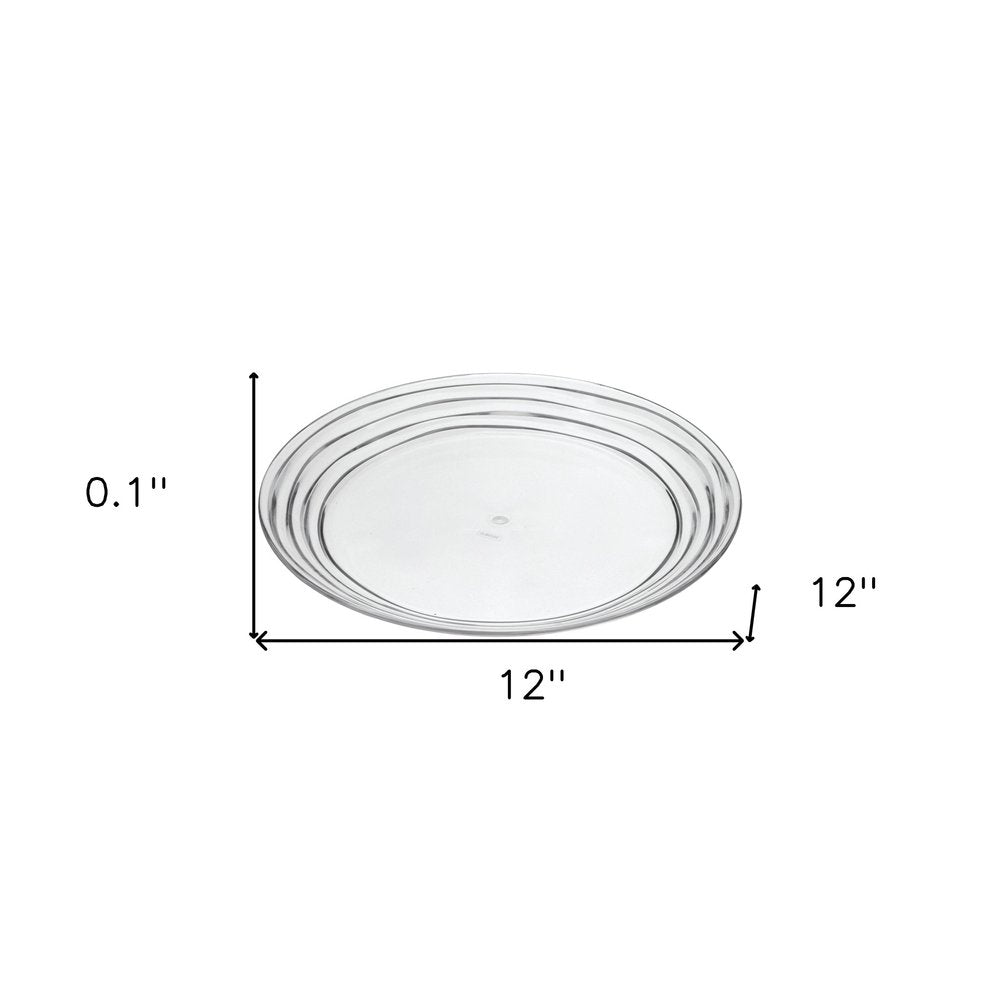Clear Four Piece Round Swirl Acrylic Service For Four Dinner Plate Set on a white background