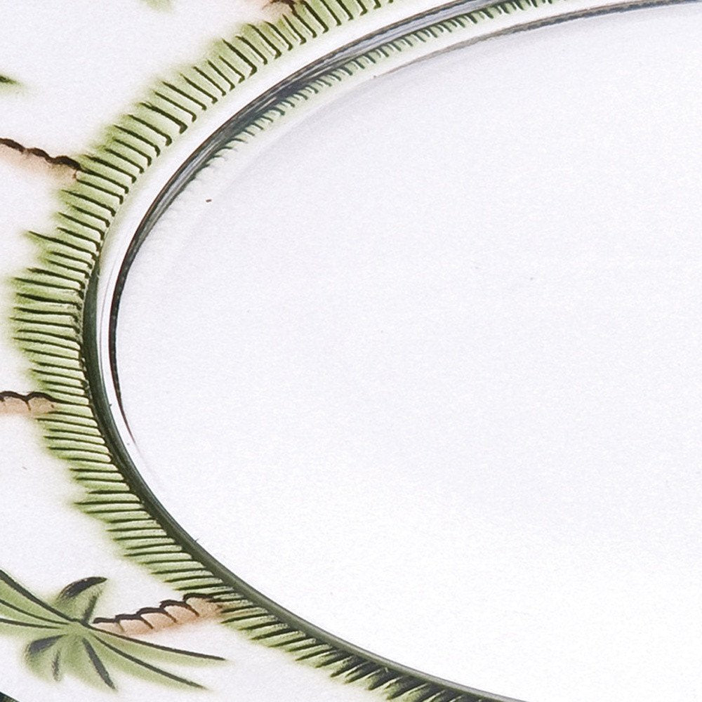 Clear and Green Four Piece Palm Tree Acrylic Service For Four Dinner Plate Set on a white background