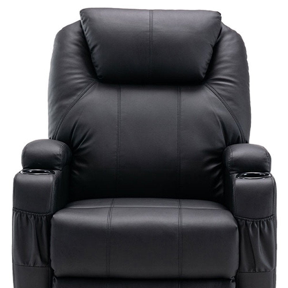 33" Black Power Heated Massage Lift Assist Recliner. Recliner isolated on a plain white background, showing its black color.
