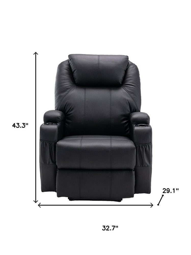 33" Black Power Heated Massage Lift Assist Recliner. Recliner isolated on a plain white background, in a black finish.