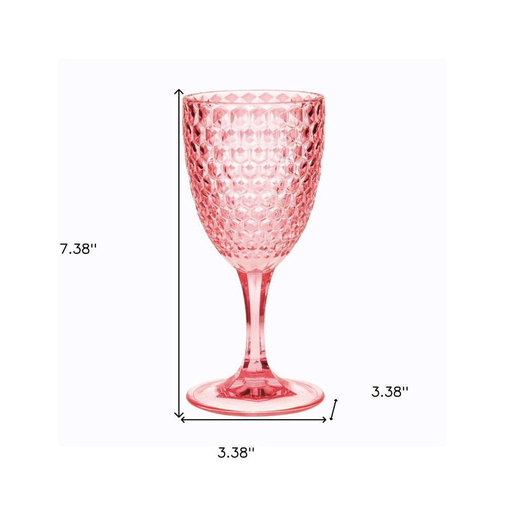 Set of Four Pink Diamond Acrylic Stemmed All Purpose Wine Glass on a white background