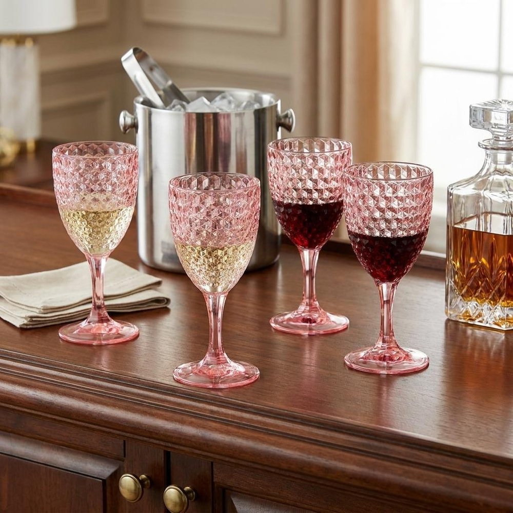 Set of Four Pink Diamond Acrylic Stemmed All Purpose Wine Glass in a home interior
