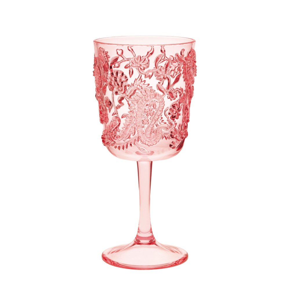 Set of Four Pink Paisley Acrylic Stemmed All Purpose Wine Glass on a white background