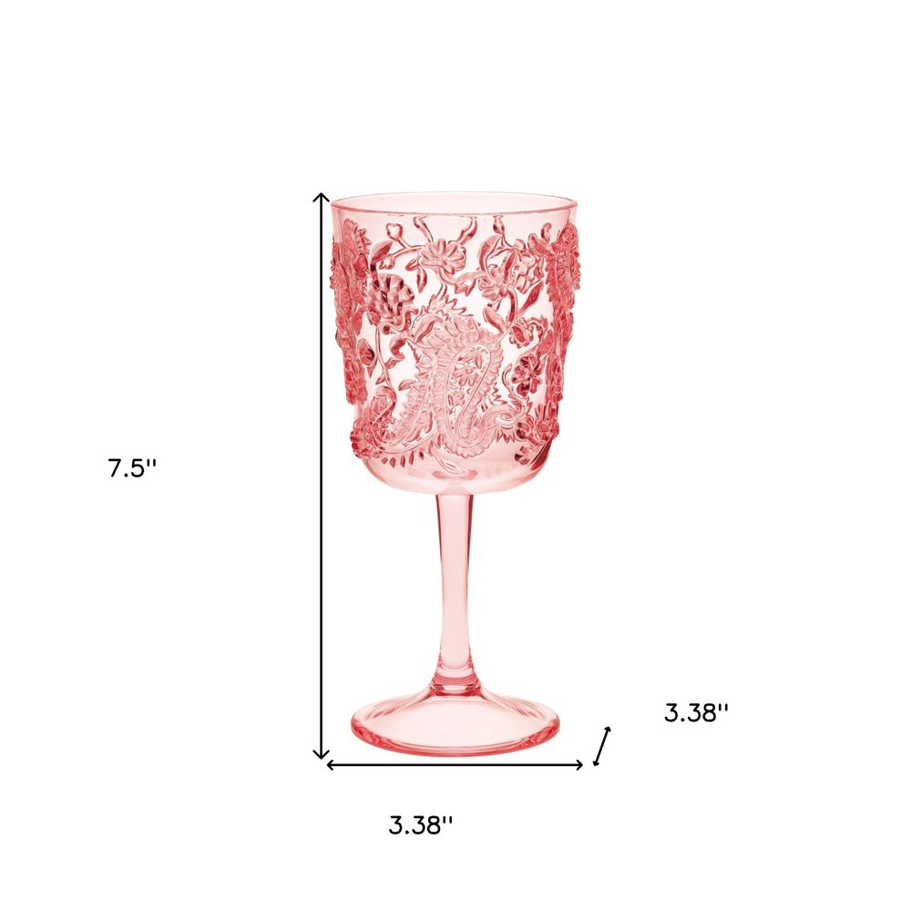 Set of Four Pink Paisley Acrylic Stemmed All Purpose Wine Glass on a white background