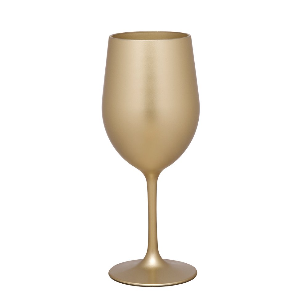 Set of Four Gold Acrylic Stemmed All Purpose Wine Glasses on a white background