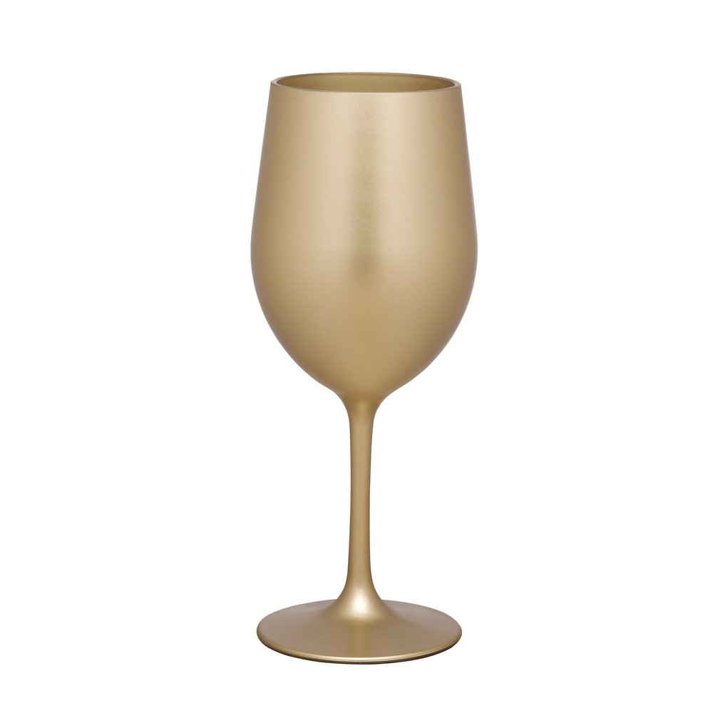 Set of Four Gold Acrylic Stemmed All Purpose Wine Glasses on a white background