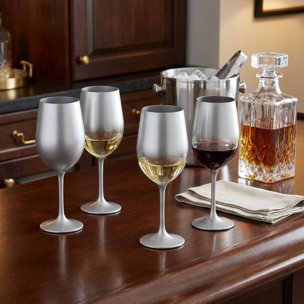 Set of Four Silver Acrylic Stemmed All Purpose Wine Glass - 7.88" H x 2.5" W x 2.5" D