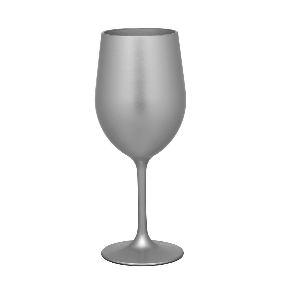 Silver acrylic stemmed all-purpose wine glass on a white background