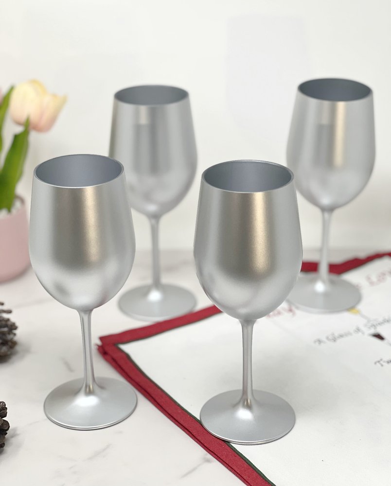 Set of Four Silver Acrylic Stemmed All Purpose Wine Glass - 7.88" H x 2.5" W x 2.5" D