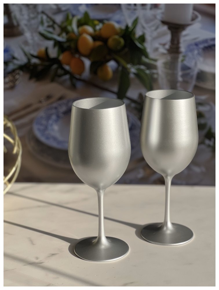 Set of Four Silver Acrylic Stemmed All Purpose Wine Glass - 7.88" H x 2.5" W x 2.5" D