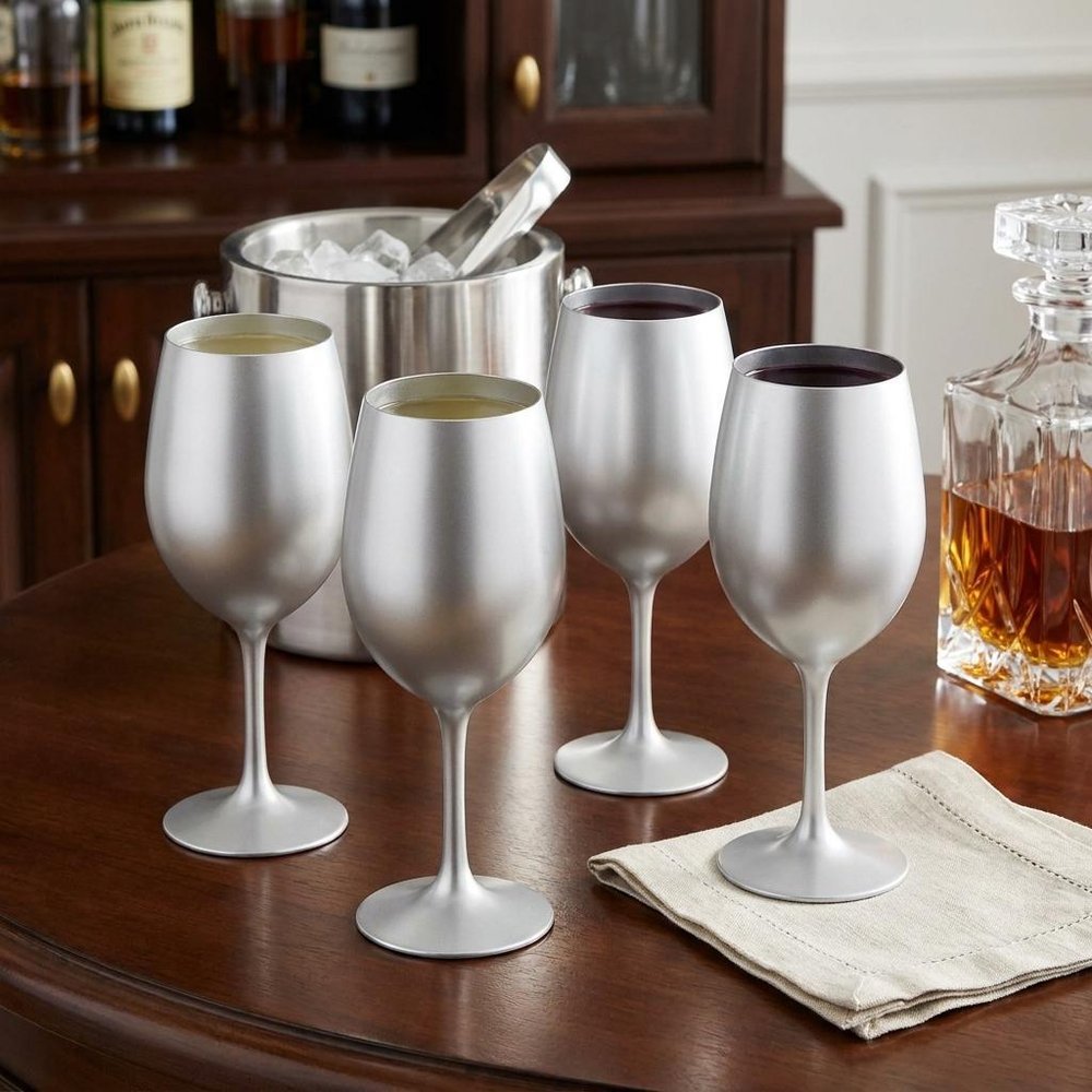 Set of Four Silver Acrylic Stemmed All Purpose Wine Glass - 8.88" H x 2.88" W x 2.88" D in a home interior