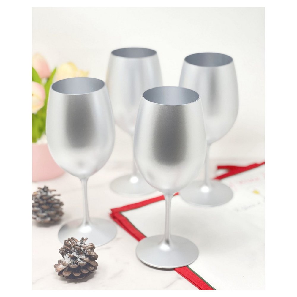 Set of Four Silver Acrylic Stemmed All Purpose Wine Glass - 8.88" H x 2.88" W x 2.88" D