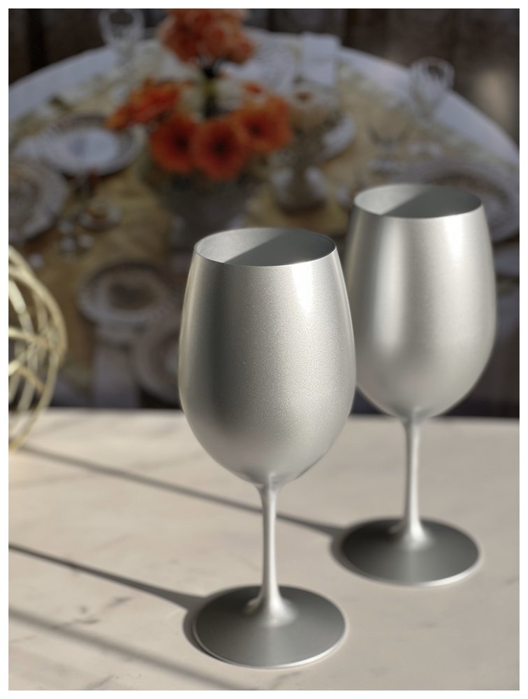 Set of Four Silver Acrylic Stemmed All Purpose Wine Glass - 8.88" H x 2.88" W x 2.88" D