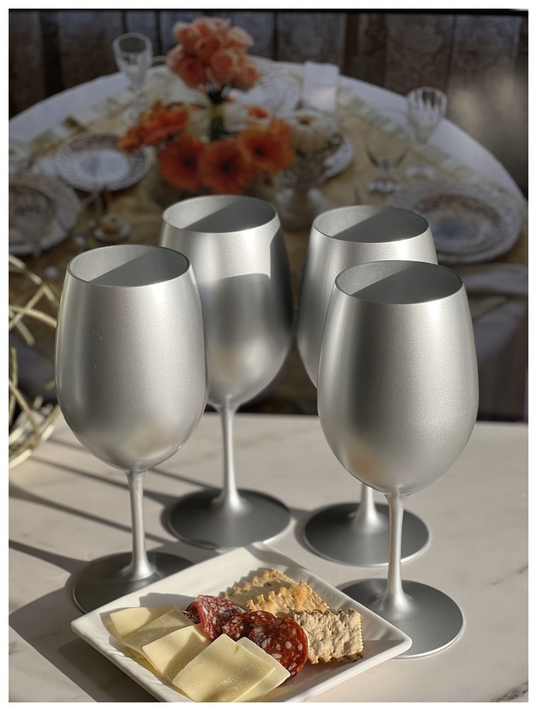 Set of Four Silver Acrylic Stemmed All Purpose Wine Glass - 8.88" H x 2.88" W x 2.88" D