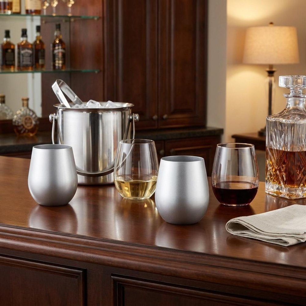 Set of Four Silver Acrylic Stemless All Purpose Wine Glass