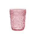 Set of Four Pink Paisley Acrylic Stemless Whiskey Glasses on a white background