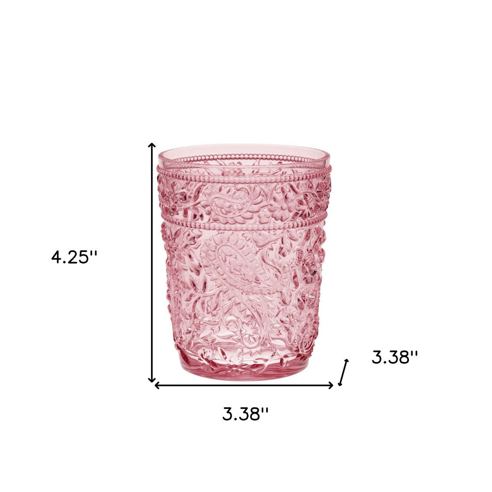 Set of Four Pink Paisley Acrylic Stemless Whiskey Glasses on a white background