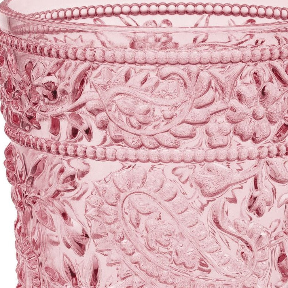 Set of Four Pink Paisley Acrylic Stemless Whiskey Glasses close-up detail