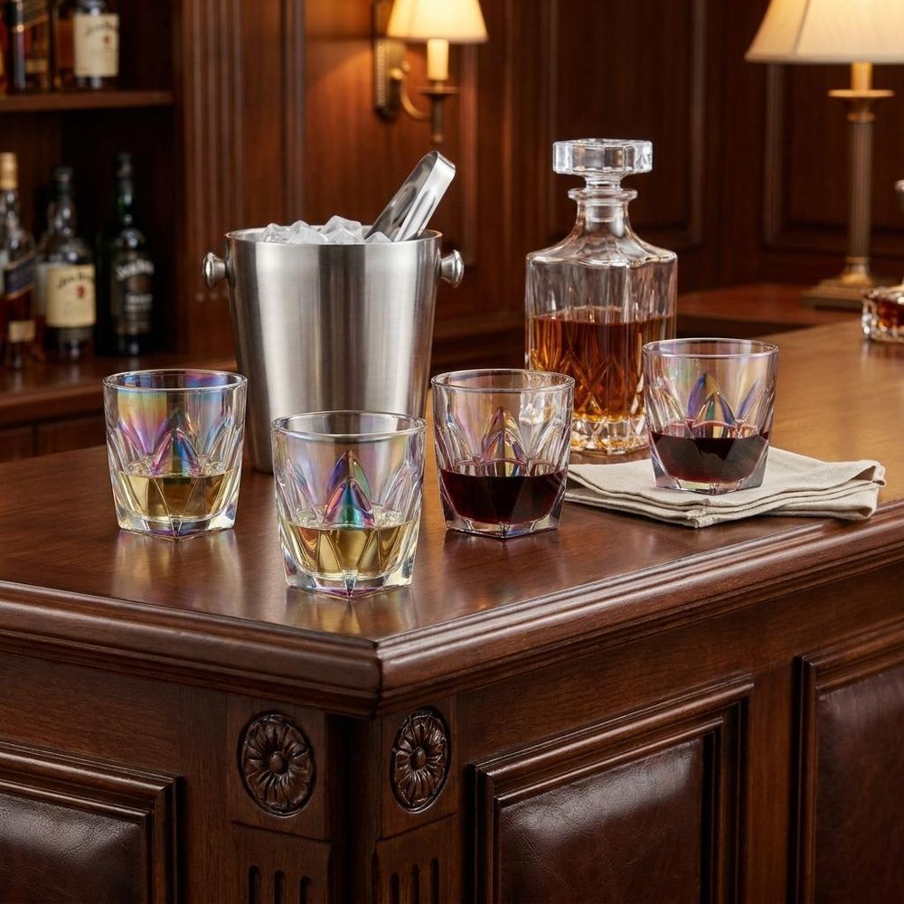 Set of Four Rainbow Geometric Acrylic Stemless Whiskey Glass
