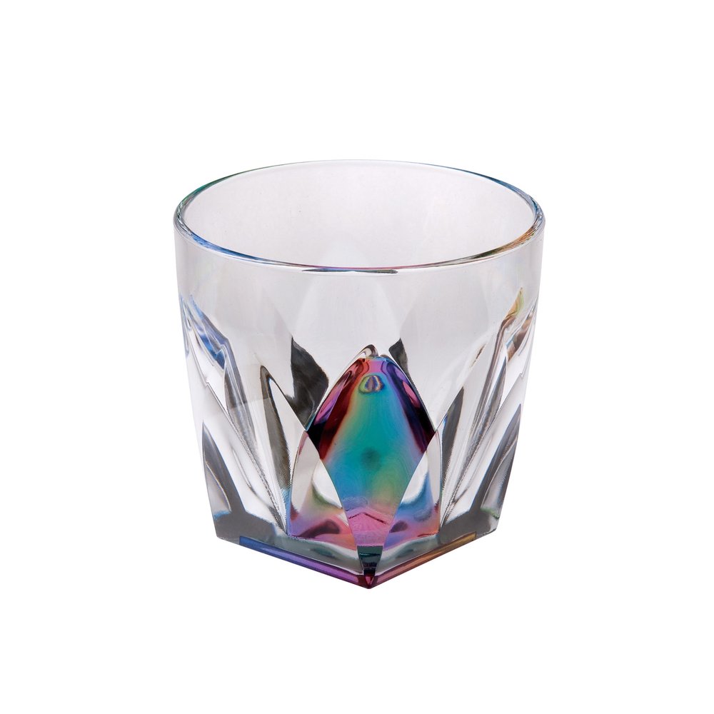 Set of Four Rainbow Geometric Acrylic Stemless Whiskey Glass on a white background