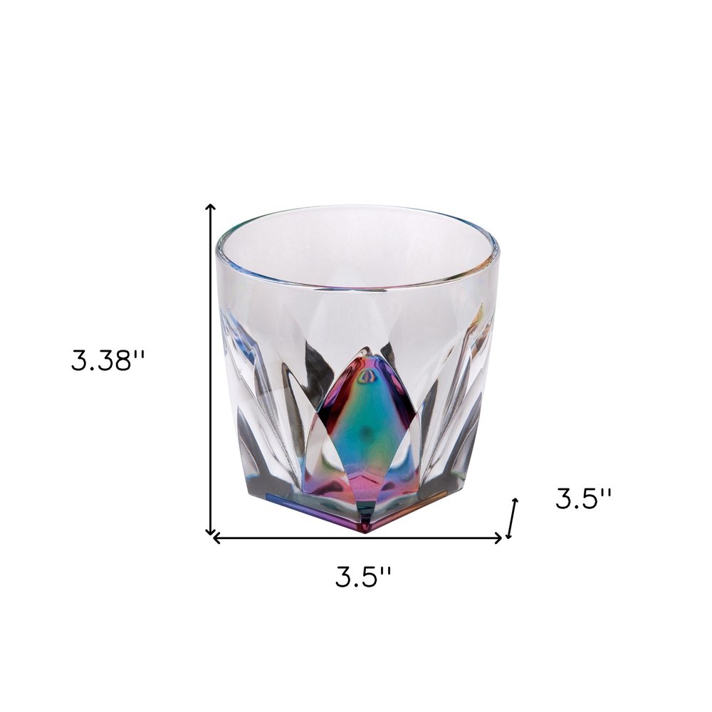 Set of Four Rainbow Geometric Acrylic Stemless Whiskey Glass on a white background