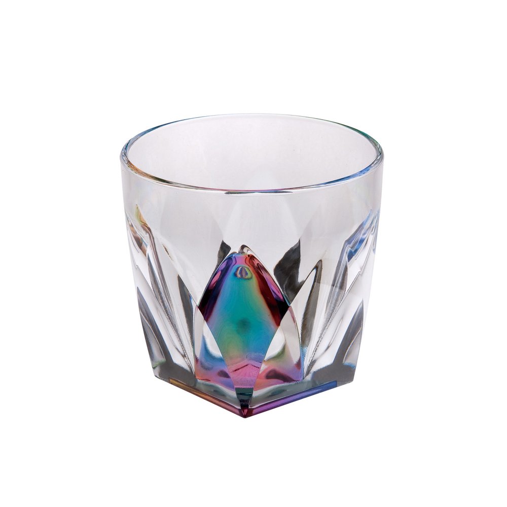 Set of Four Rainbow Geometric Acrylic Stemless Whiskey Glass on a white background
