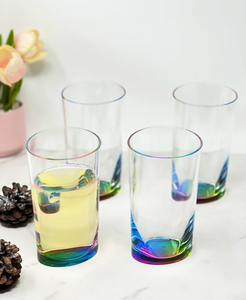 Set of Four Rainbow Acrylic Stemless Highball Glass - 5.90" H x 3.35" W x 3.35" D