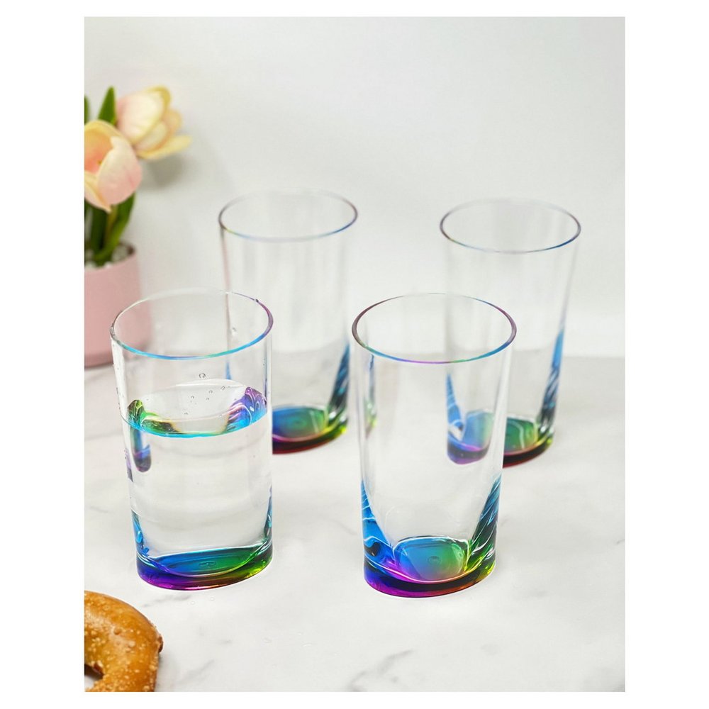 Set of Four Rainbow Acrylic Stemless Highball Glass - 5.90" H x 3.35" W x 3.35" D